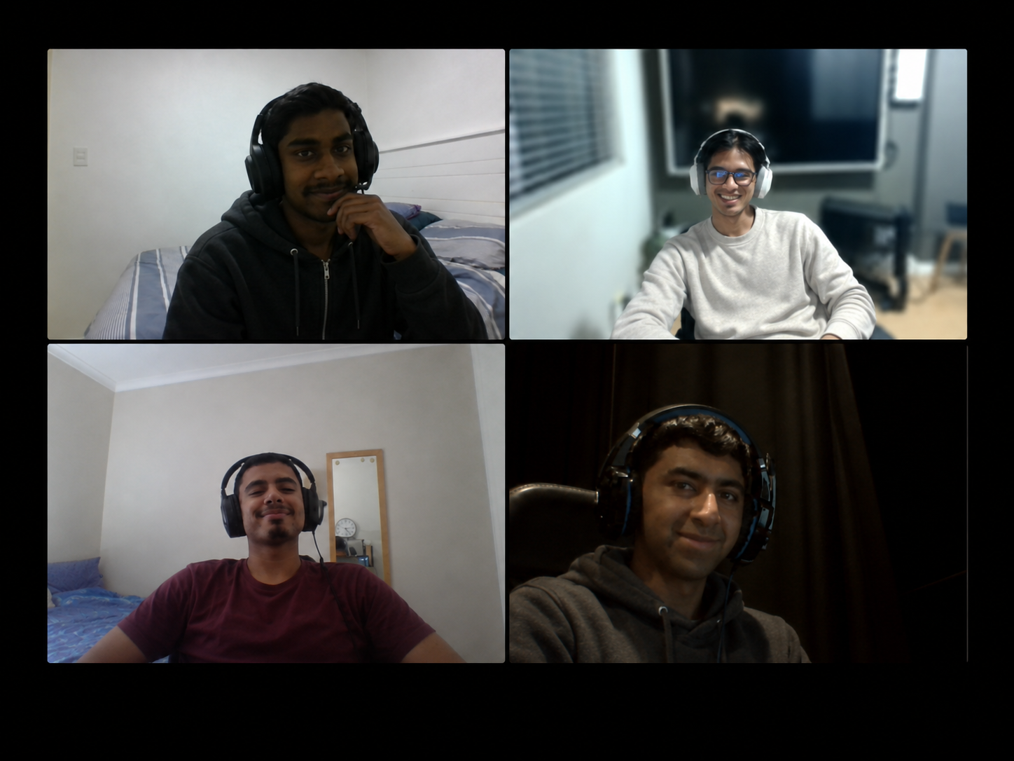 Four team members in a video call, supplied for Sprint 2 Daily Scrum 4